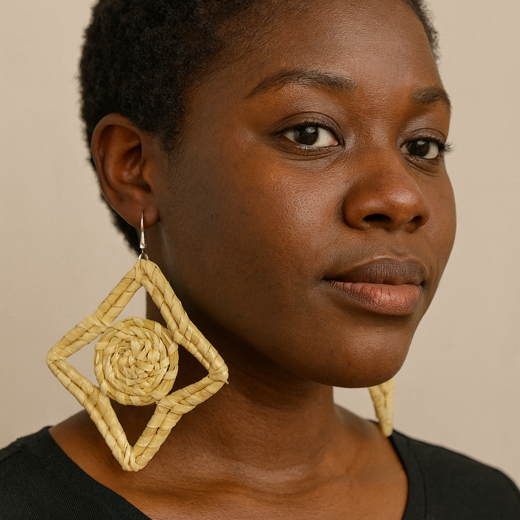African Handcrafted  Woven Star Earring | Raffia earrings