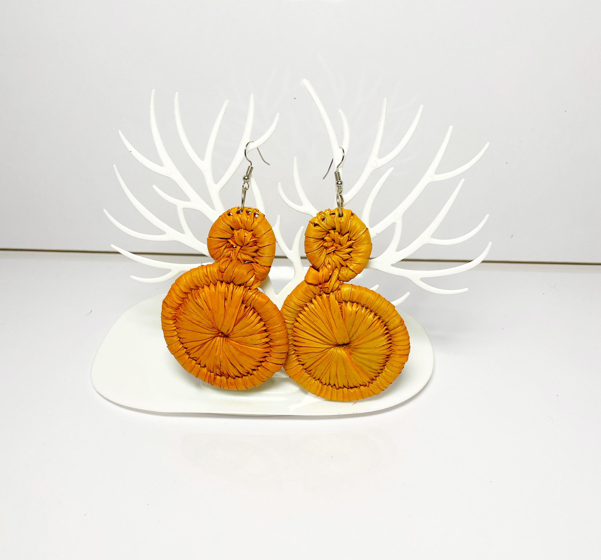 Handwoven Mustard Yellow Straw Earrings Image