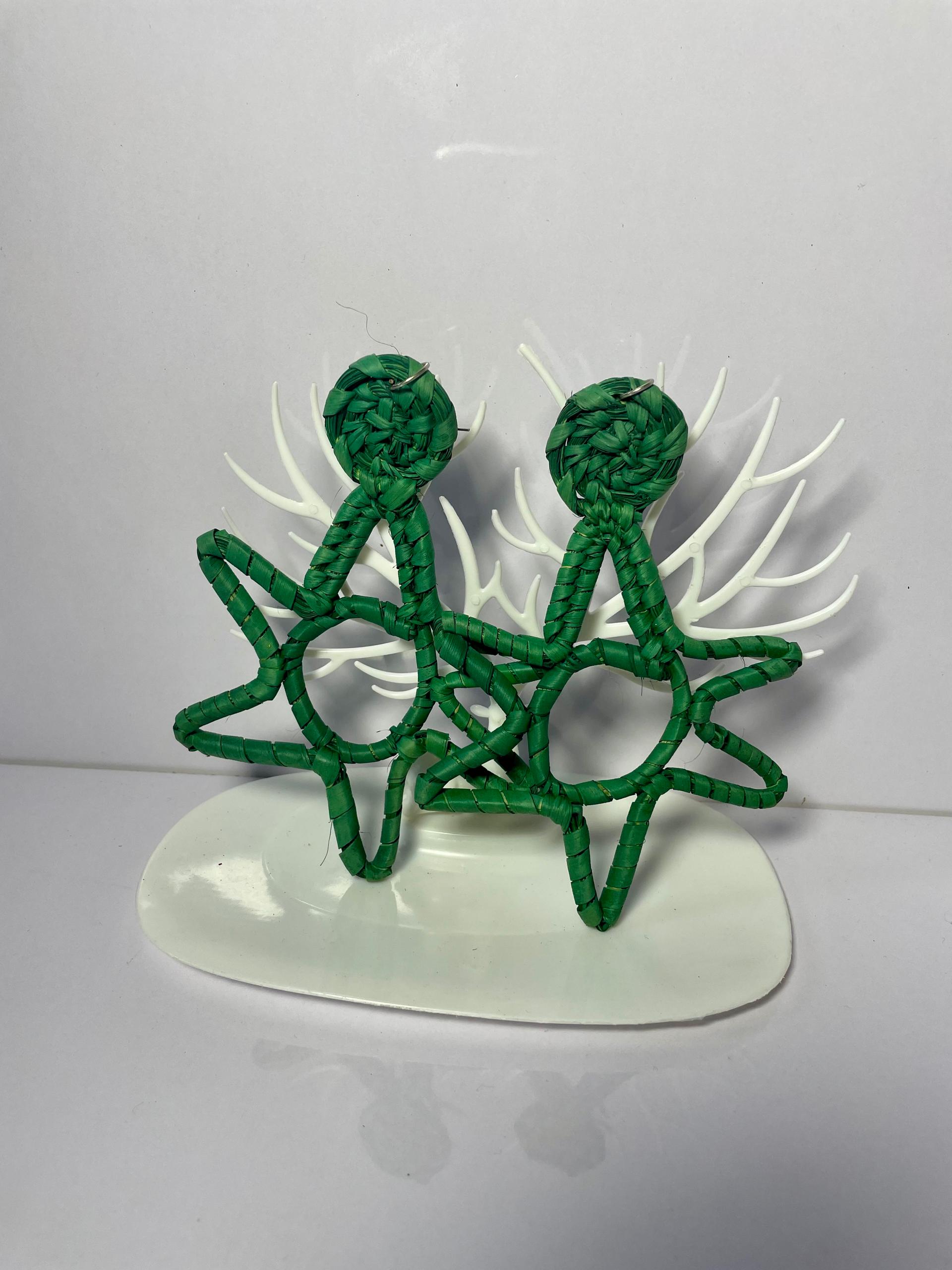 Handwoven Green Starburst Raffia Earring Image